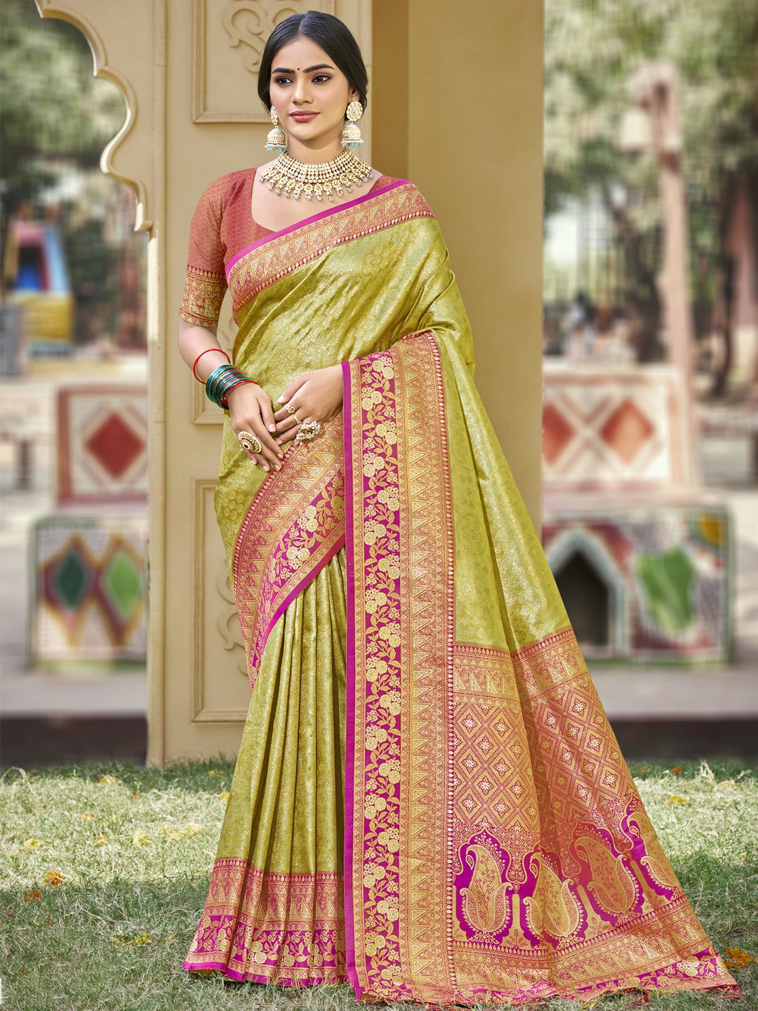 Mehendi Green Color Banarasi Silk Festive Wear Saree