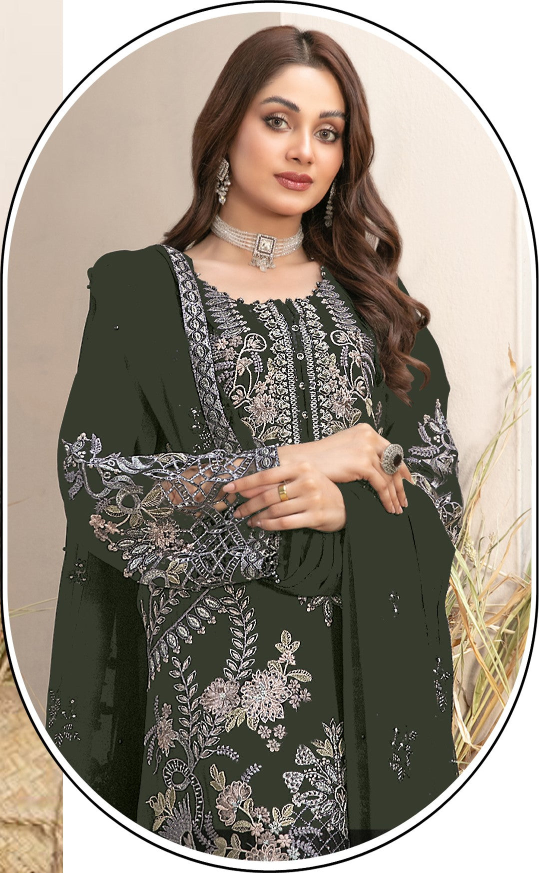 Mehendi Green Heavy Designer Suit With Heavy Embroidery Work