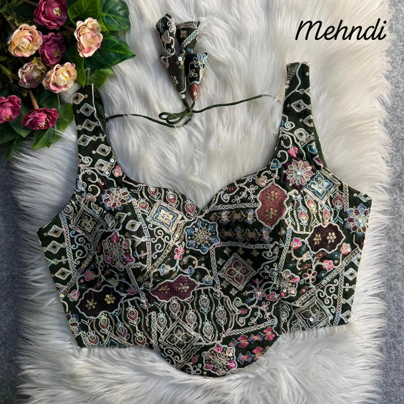 Mehendi Green Luxe Corset Sequins Embroidered Blouse  Fox Georgette Partywear