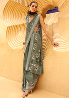 Mehendi Silk Georgette Saree With  Printed