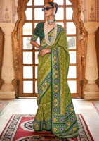 Mehendi Silk Saree With  Digital Patola Print