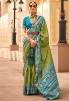 Mehendi Silk Saree With  Digital Patola Print