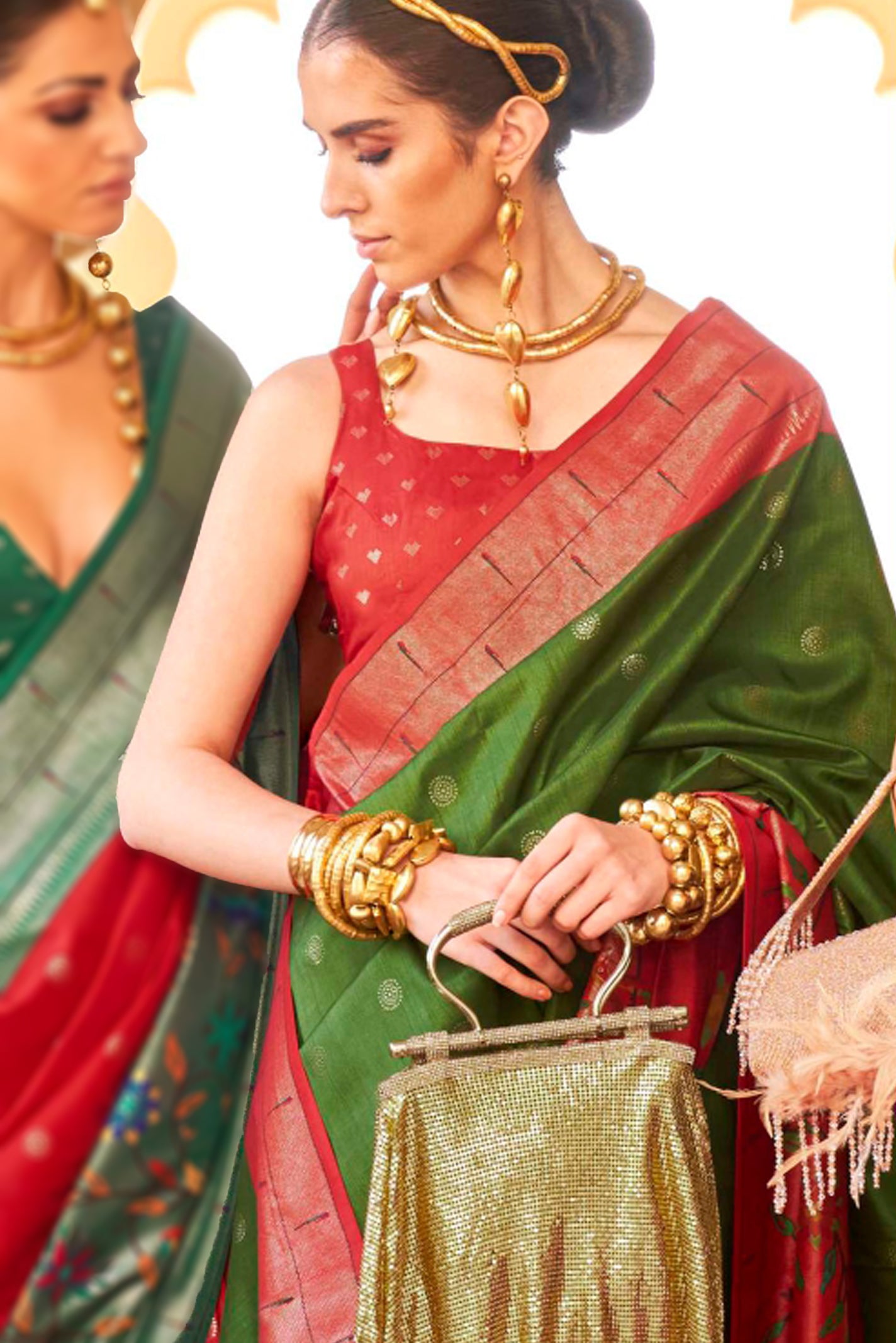 Mehendi Silk Saree With  Jacquard Woven Work