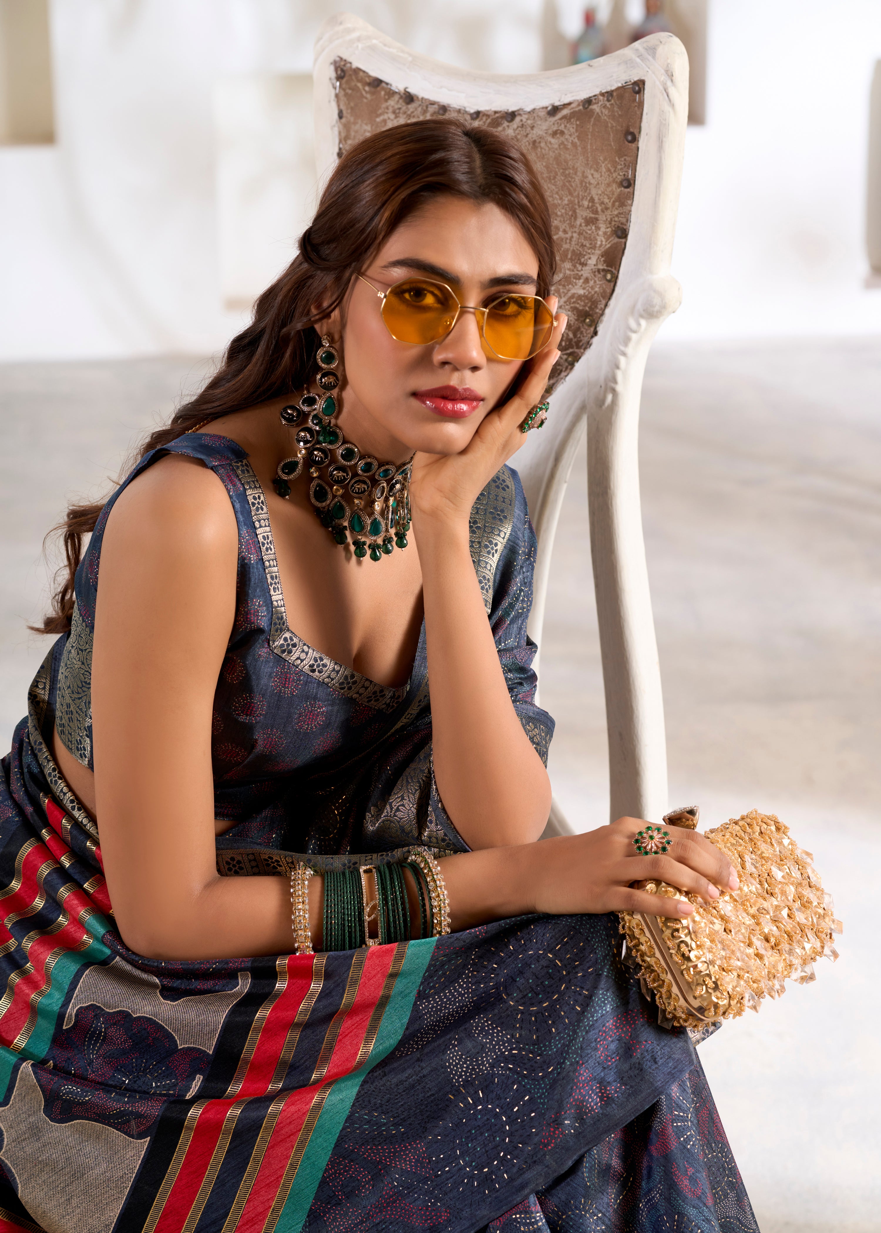 Mehendi Soft Dola Silk Saree With  Foil Print With Jacquard Woven Work