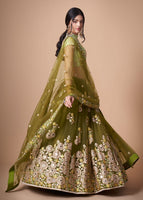 Mehndi green Lehenga Choli With   Thread, Zari, Dori And Sequins Embroidery With Mirror Work