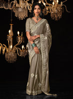Mellow Tissue Silk Saree With  Heavy Thread and Zari Embroidered Work