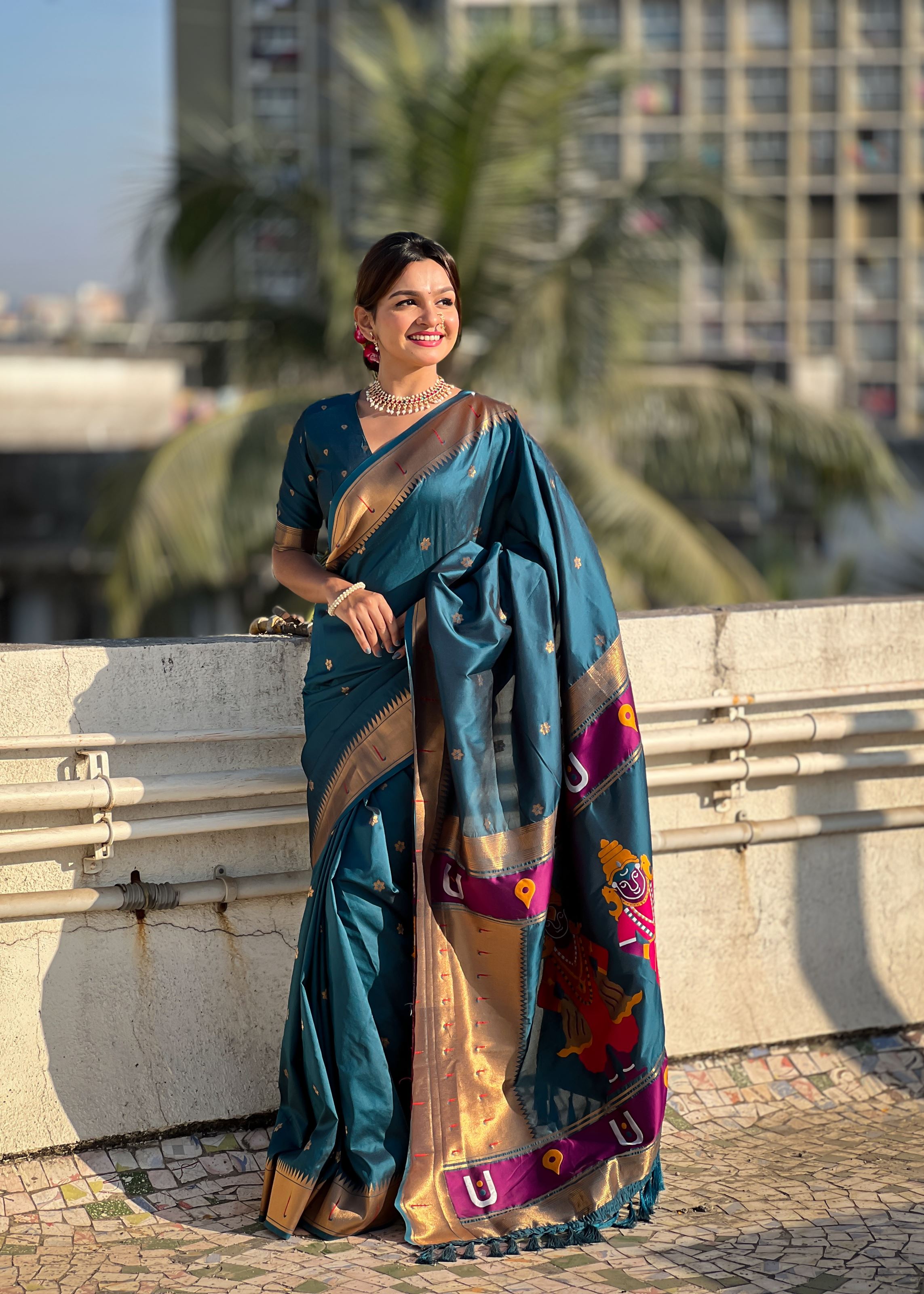 Metallic Silk Blend Vitthala God Paithani Silk Saree