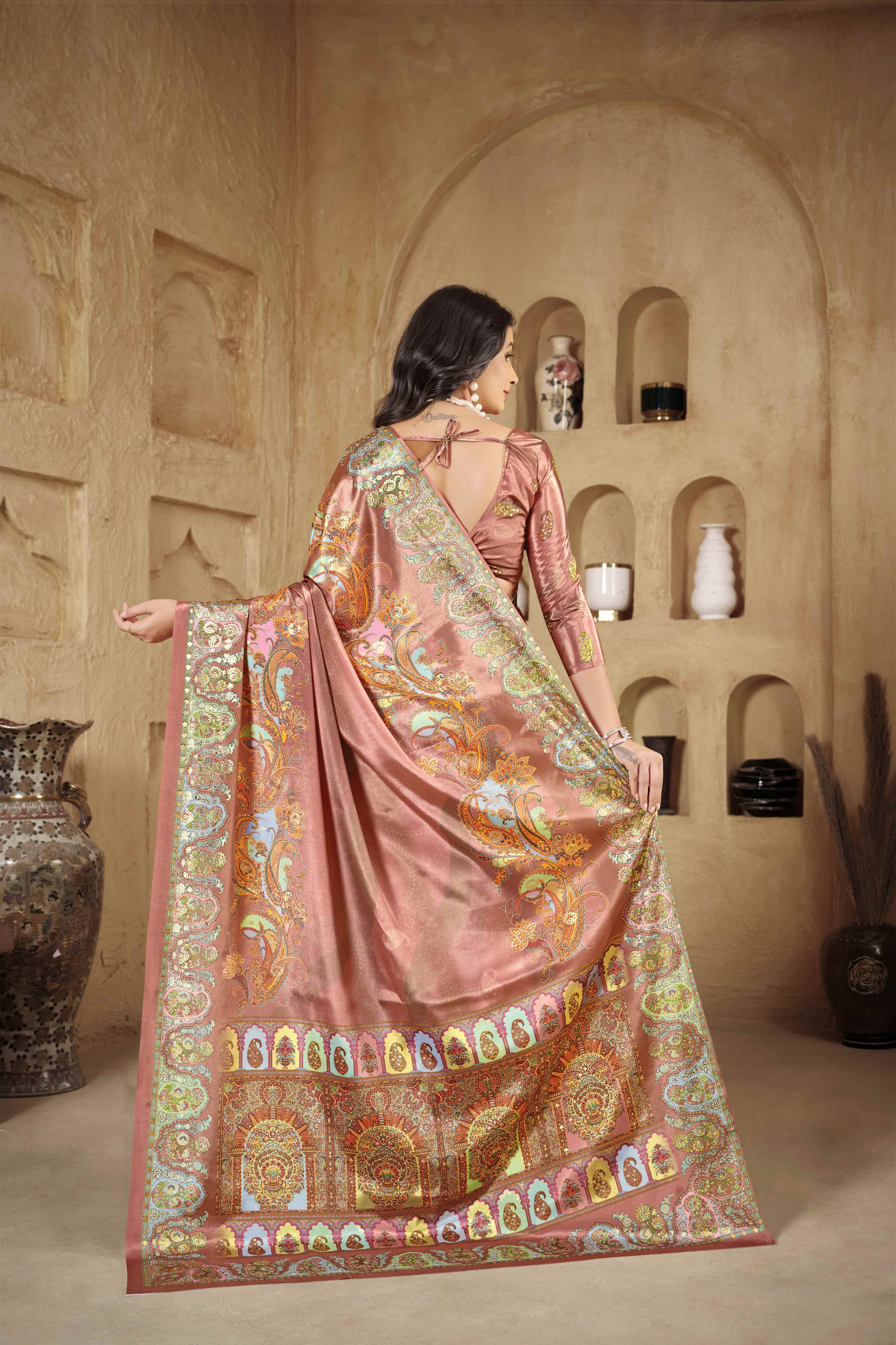 Midnight Pink Beautiful Designer Position Digital Foil Printed Crepe Silk Designer Partywear Saree