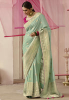 Mint Green Saree With Jacquard Woven Work