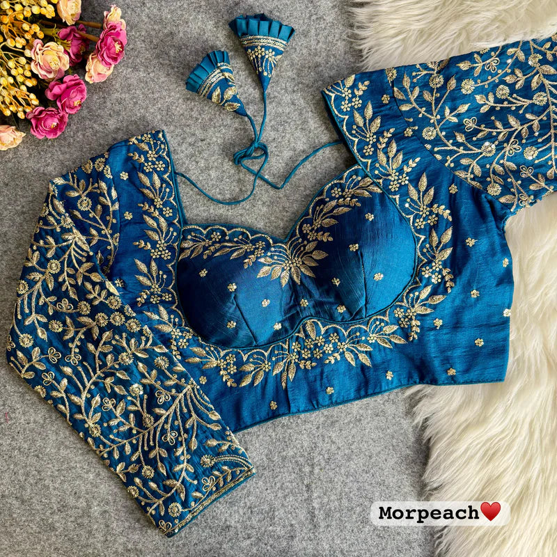 Morepeach Madhubala Vichitra Silk Blouse With Embroidery & Sequins Work
