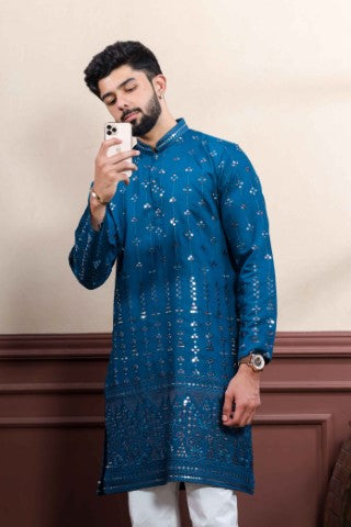 Morpeach Partywear Kurta Pajama with Designer Embroidery