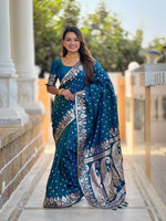 Morpich Banarasi Silk Saree With Woven Jacquard Designer Partywear Saree