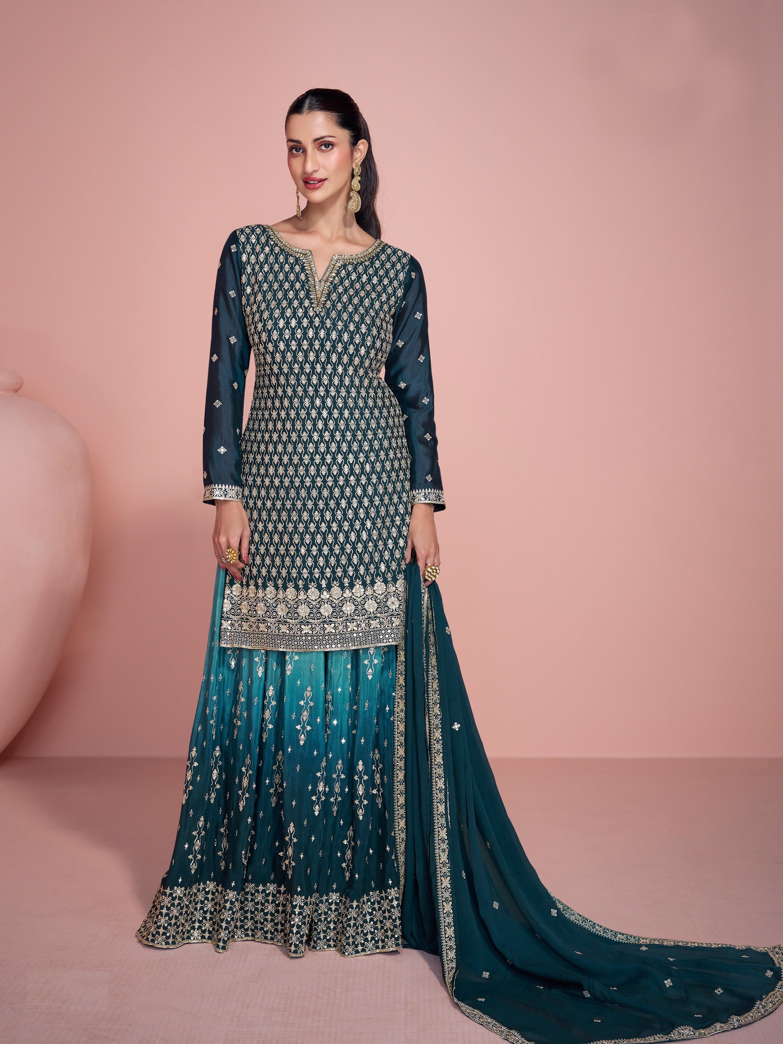 Morpich Palazo Suit With Heavy Embroidery Work