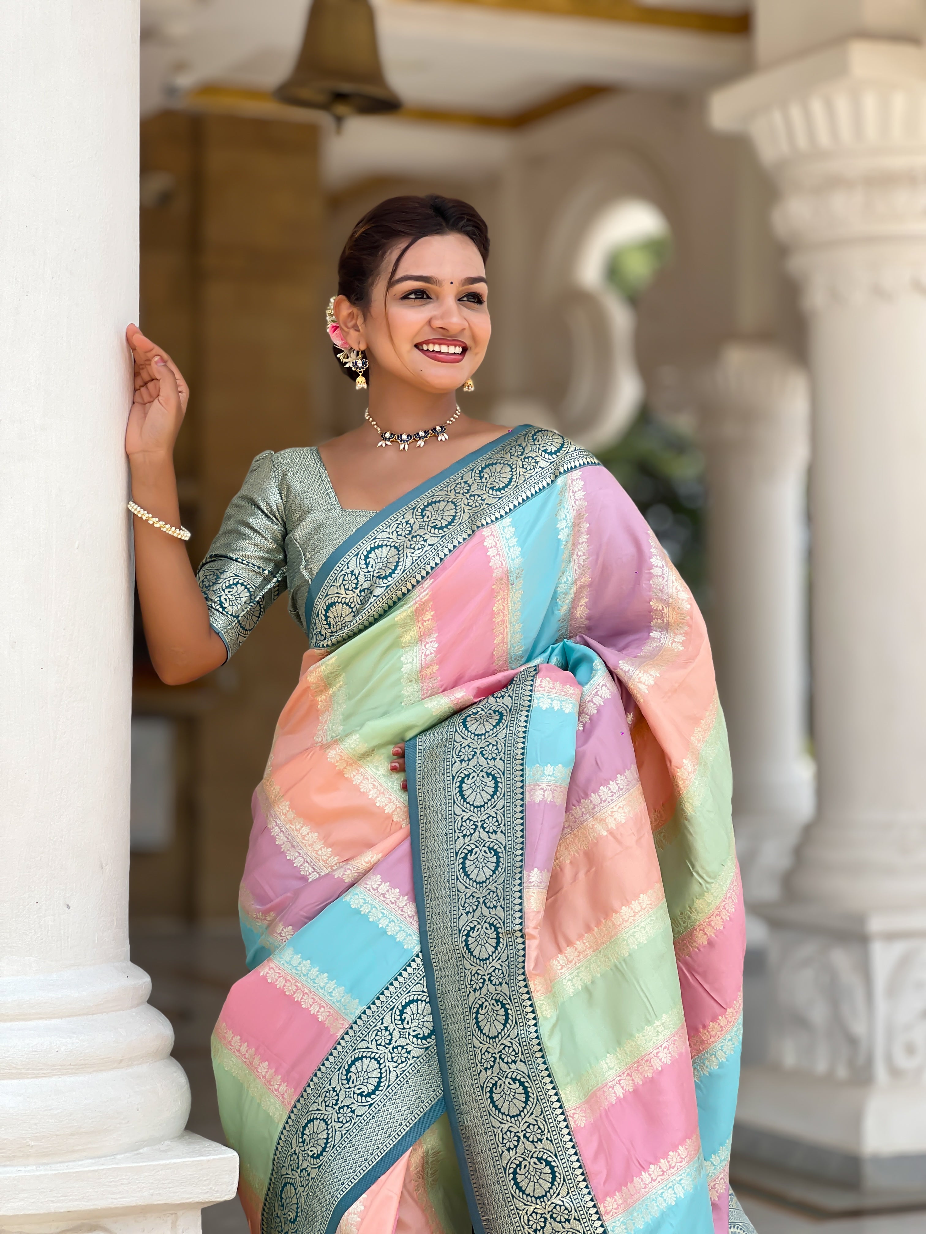 Morpich Soft Silk Woven Jacquard Designer Festive Wear Traditional Saree