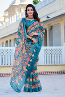 Multi Beautiful Linen Cotton Designer Festive Wear Saree