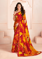 Multi Bemberg Georgette Elegant Designer Digital Printed Ceremonial Classy Saree