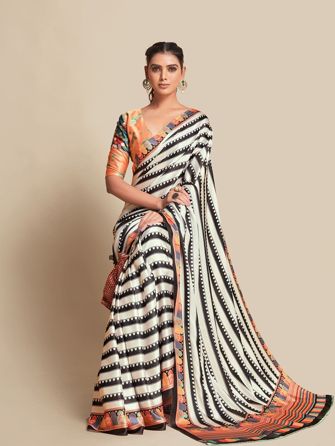 Multi Bright Moss Saree With Printed