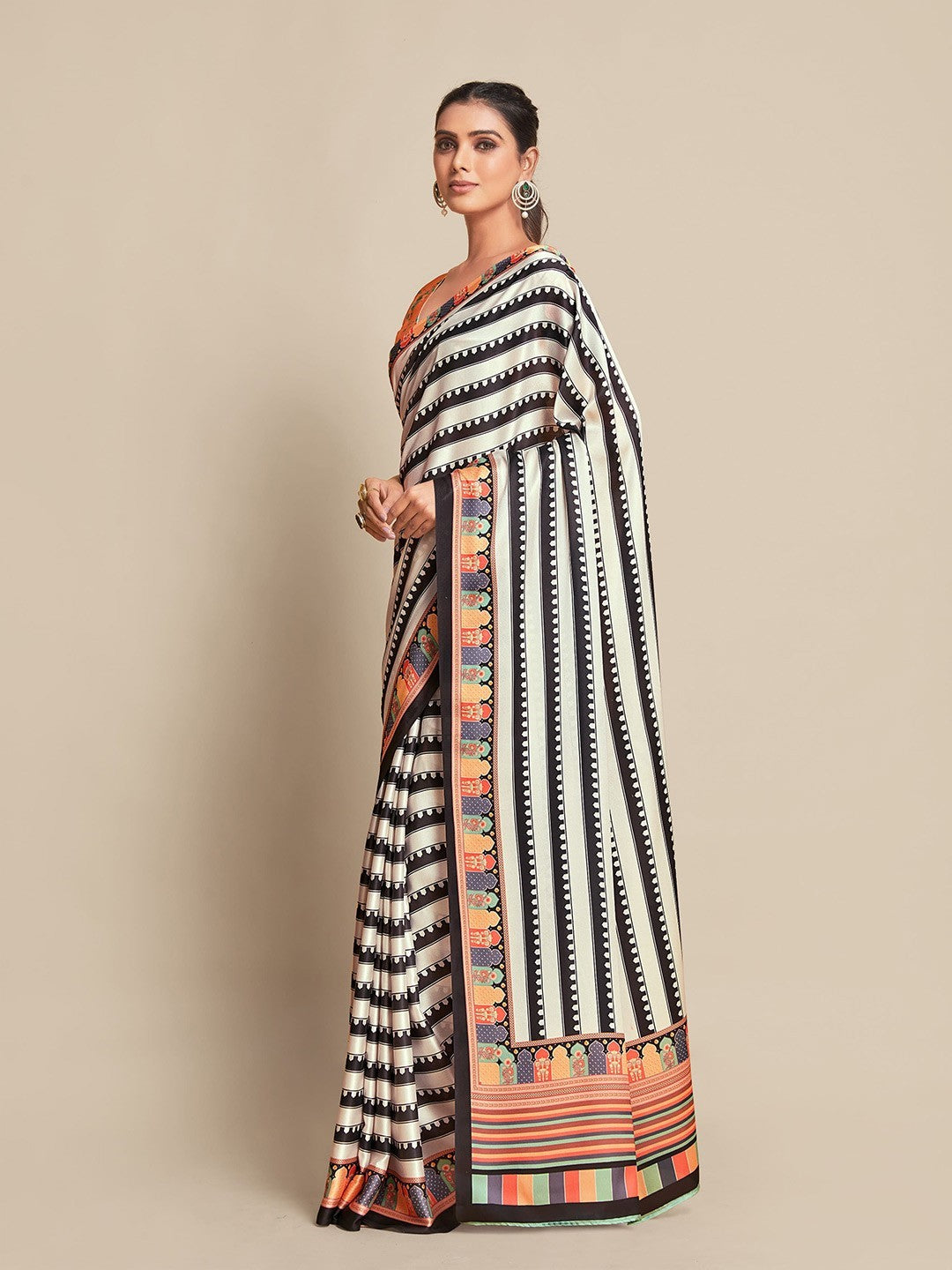 Multi Bright Moss Saree With Printed