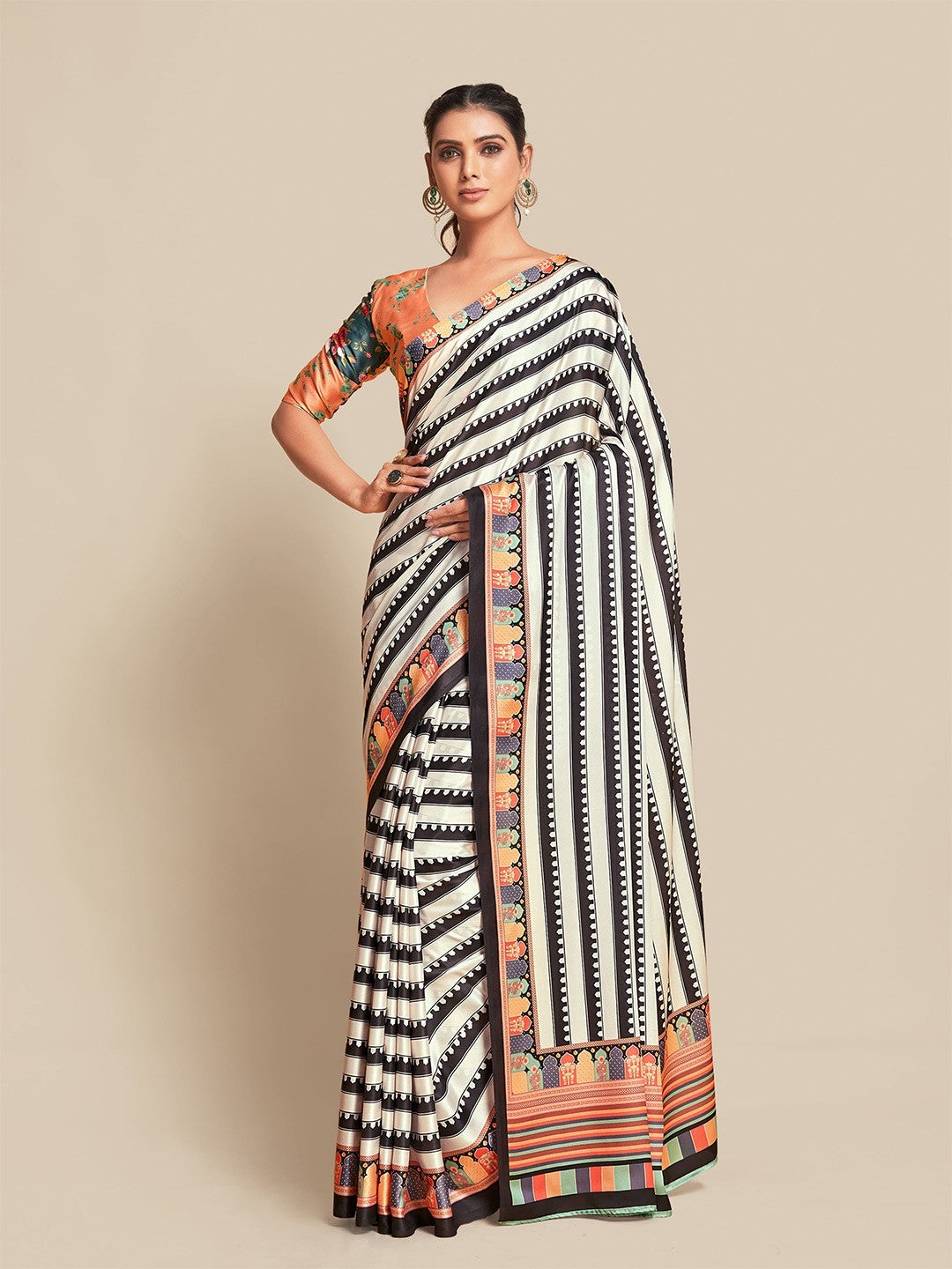 Multi Bright Moss Saree With Printed
