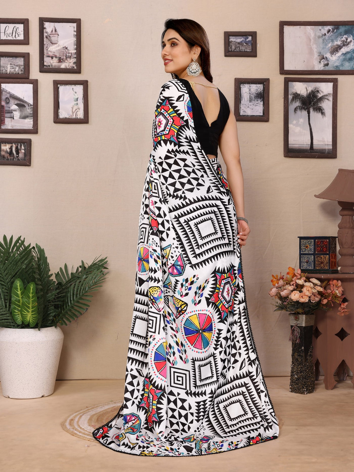 Multi Color Bright Moss Saree With Printed Design
