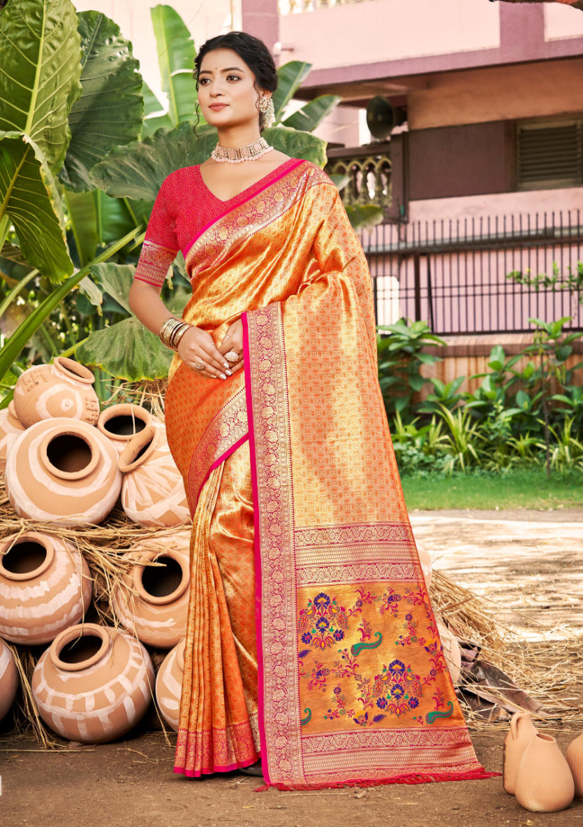 Multi Color Kanjivaram Silk Saree With Minimalist Elegance and Classy Drape