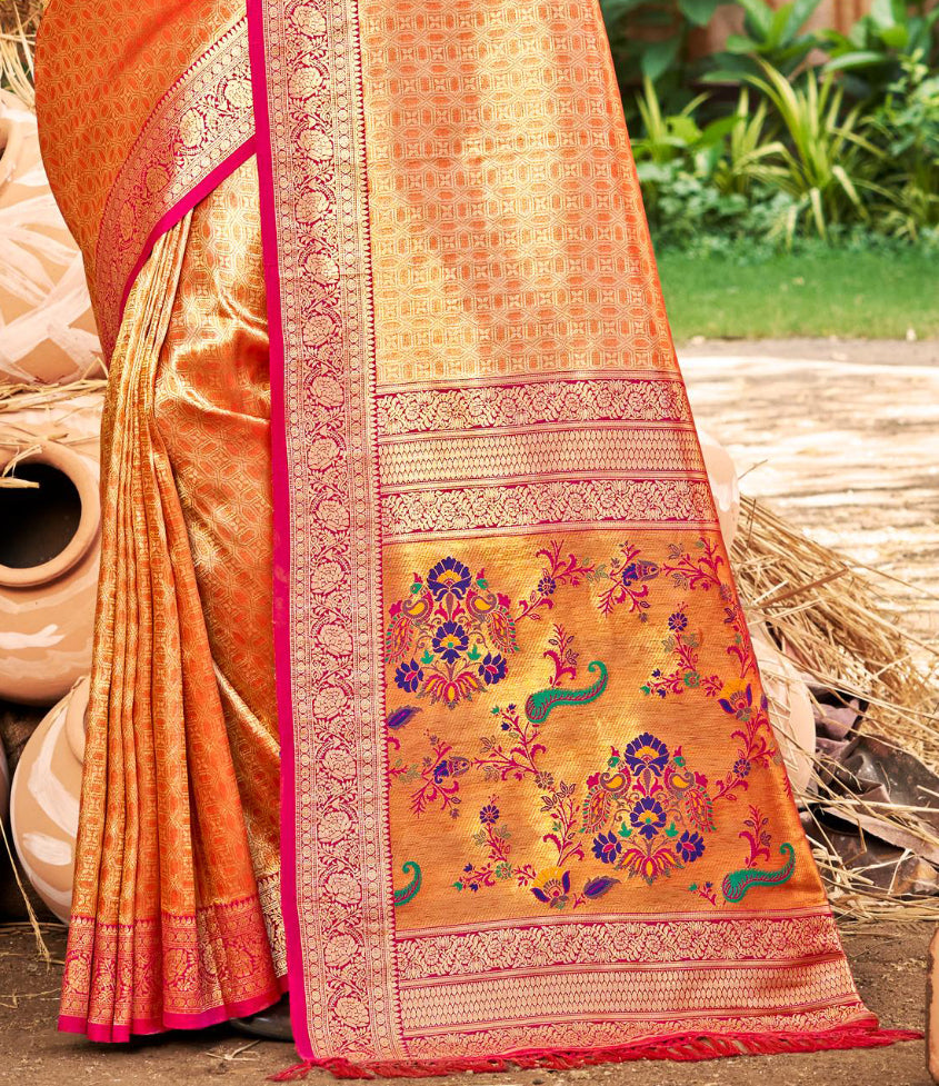 Multi Color Kanjivaram Silk Saree With Minimalist Elegance and Classy Drape