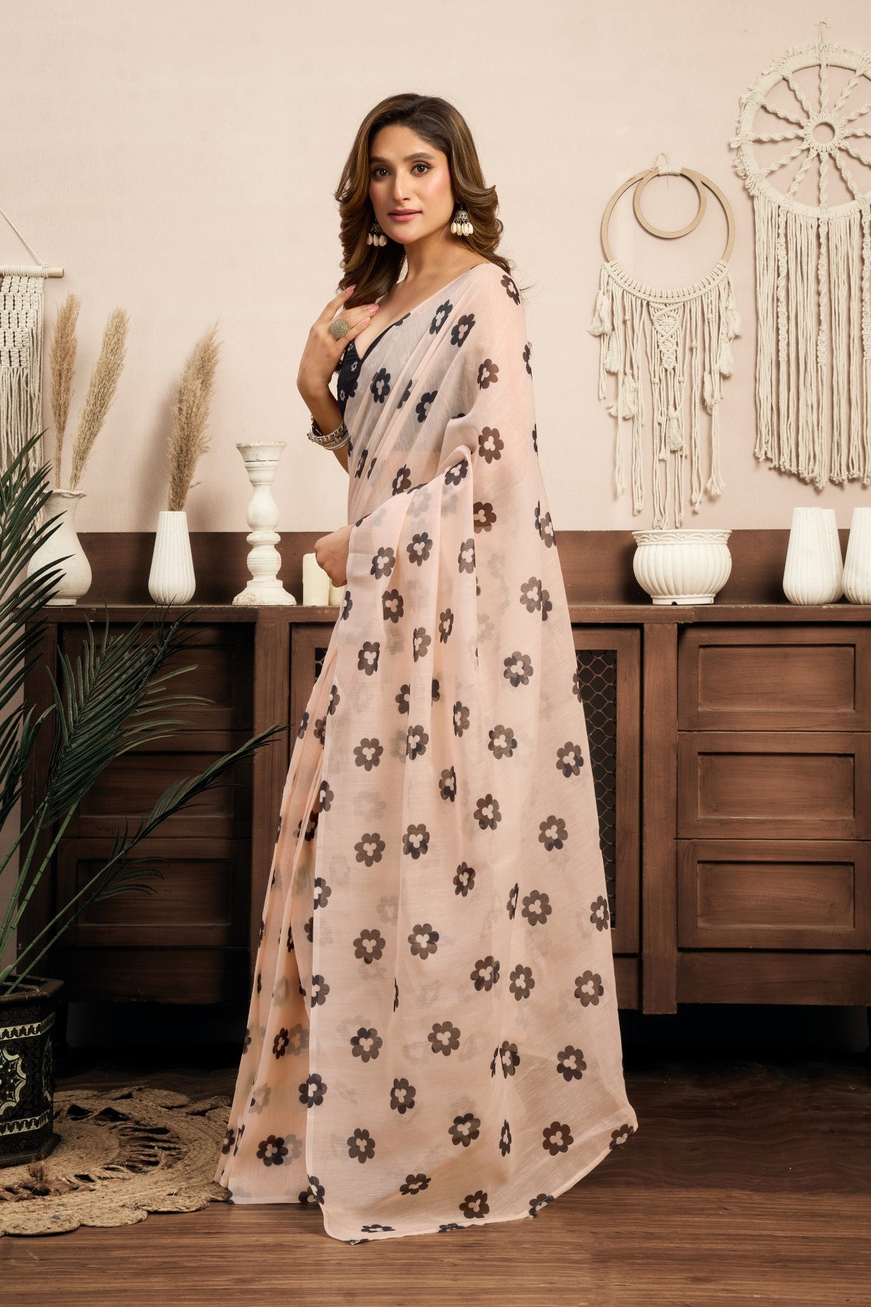 Multi Color Linen Ready To Wear Saree With Zari Border Printed