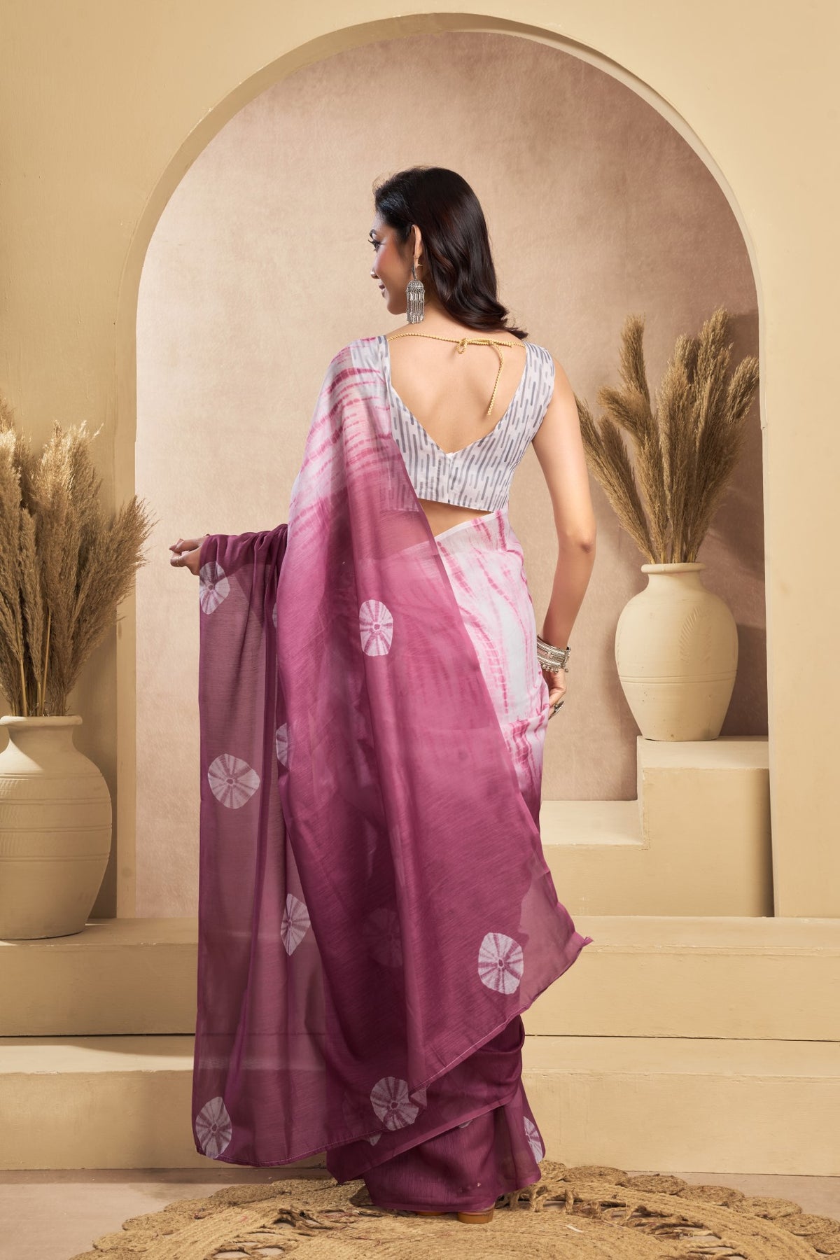 Multi Color Linen Ready To Wear Saree With Zari Border Printed
