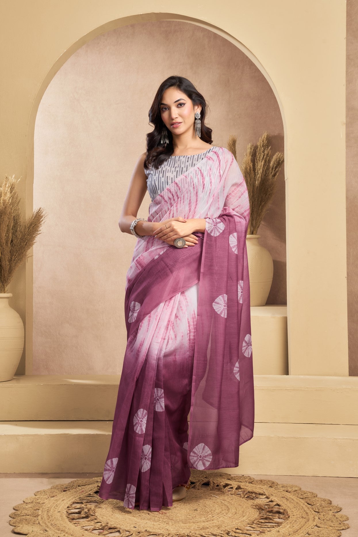 Multi Color Linen Ready To Wear Saree With Zari Border Printed