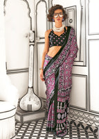 MultiColor Satin Crape Saree With  Digital Print
