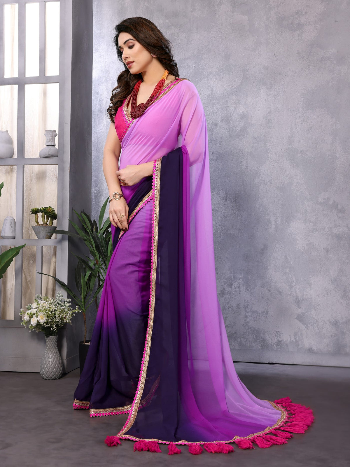 Multi Georgette Saree With Padding Saree With Embroidery Work Lace