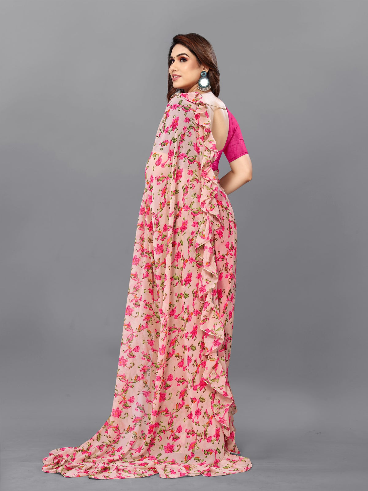 Multi Georgette Saree With Printed Ruffle Saree