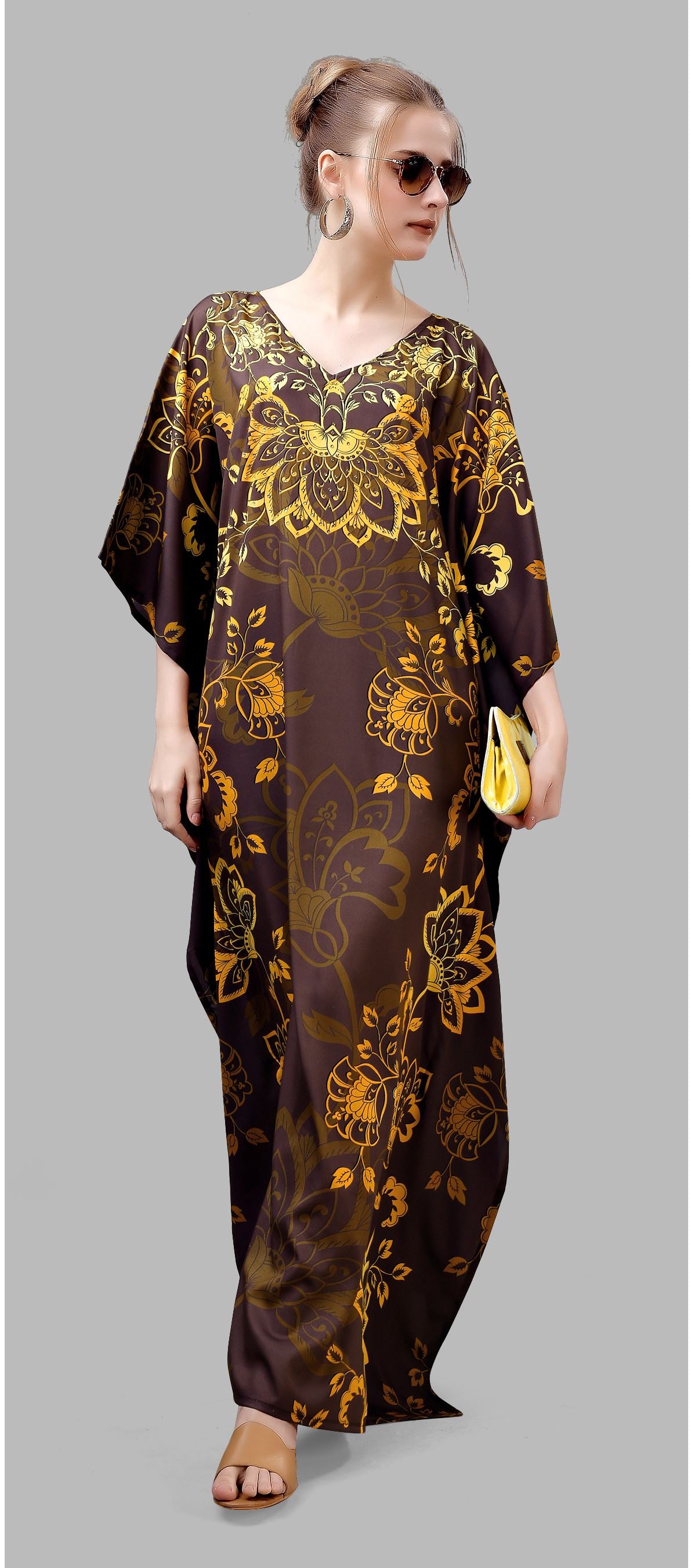 Multi Polyester Crepe Readymade Kaftan Digital Print With Stone Work