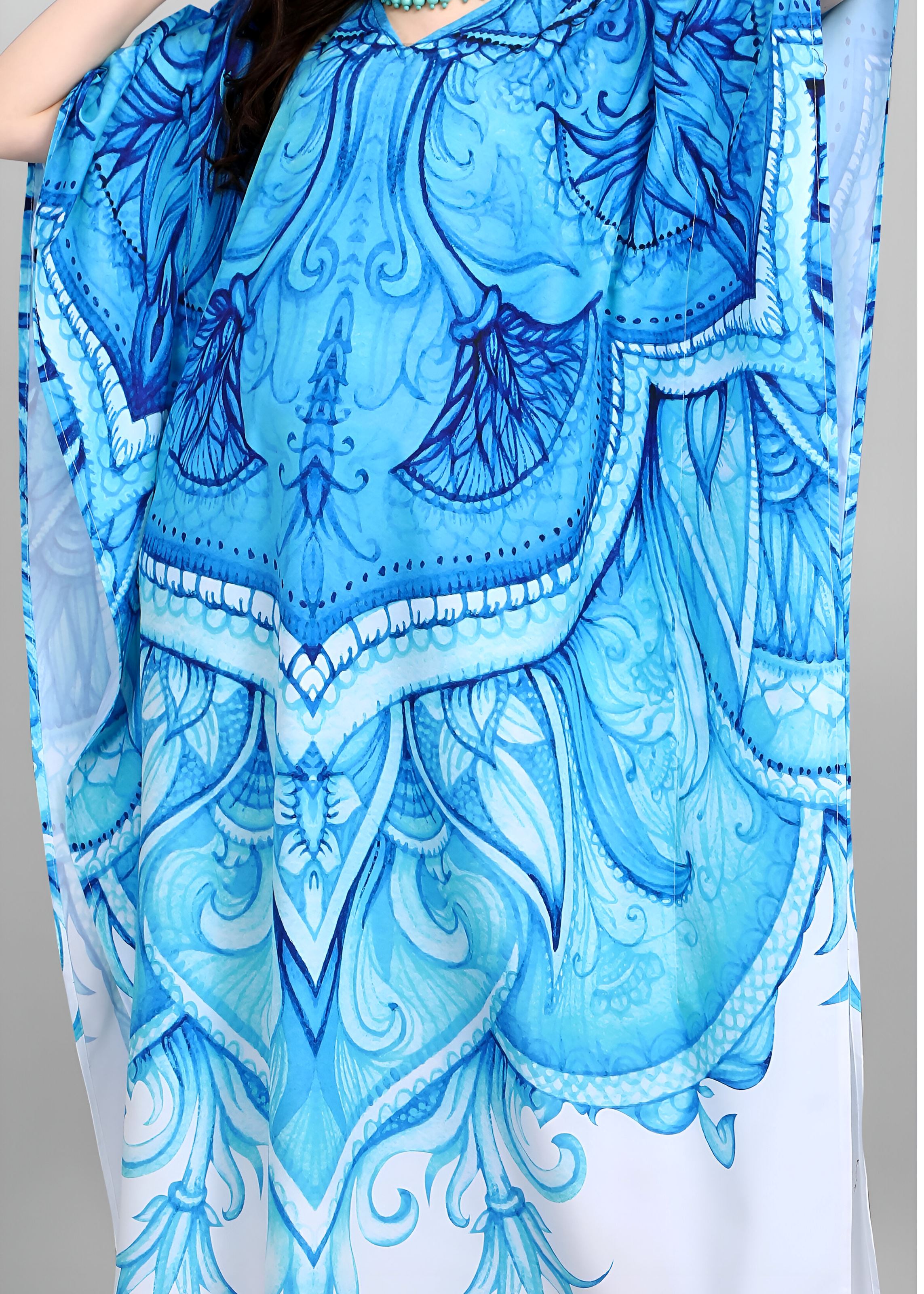 Multi Polyester Crepe Readymade Kaftan Digital Print With Stone Work