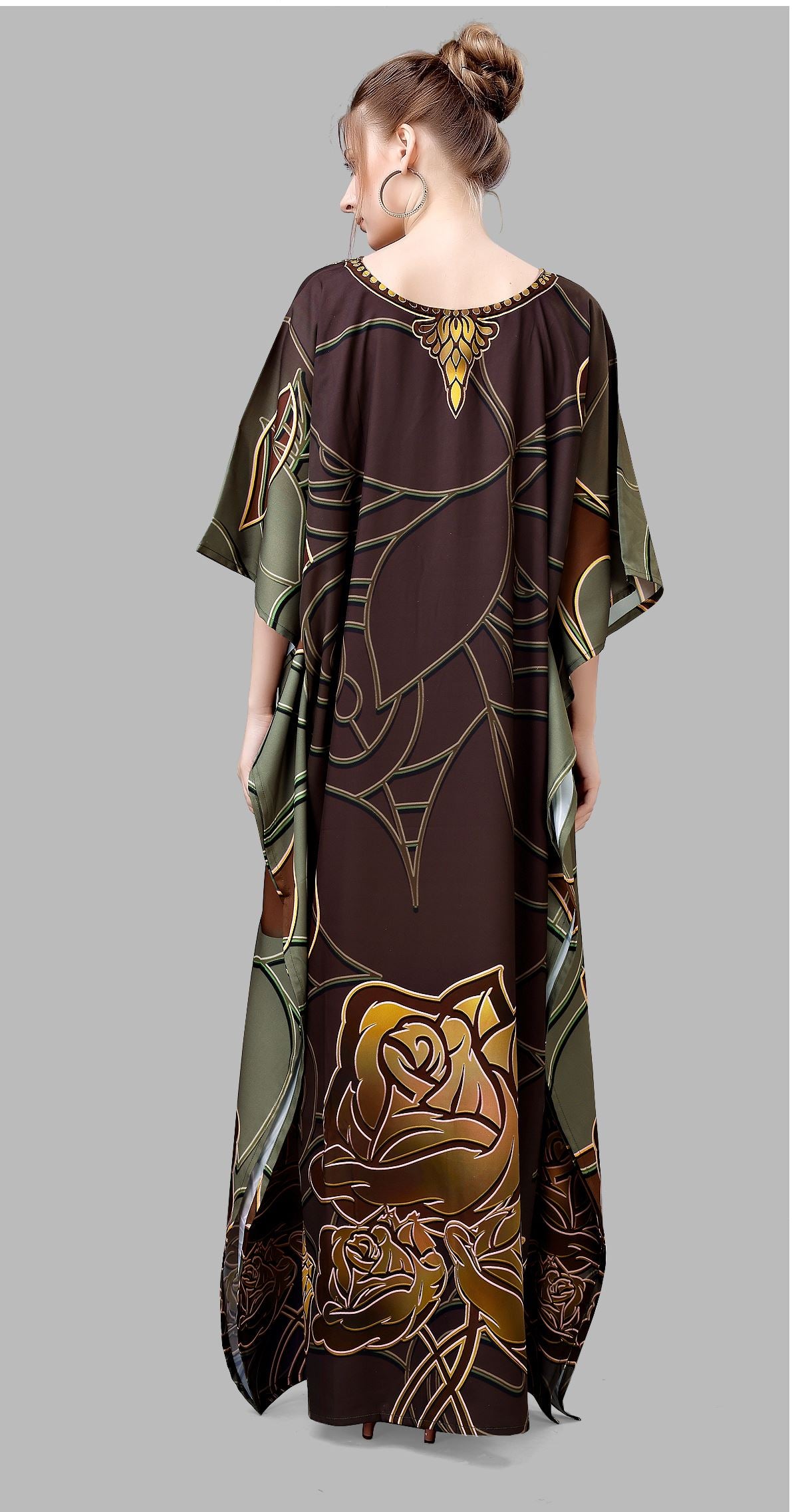 Multi Polyester Crepe Readymade Kaftan Digital Print With Stone Work
