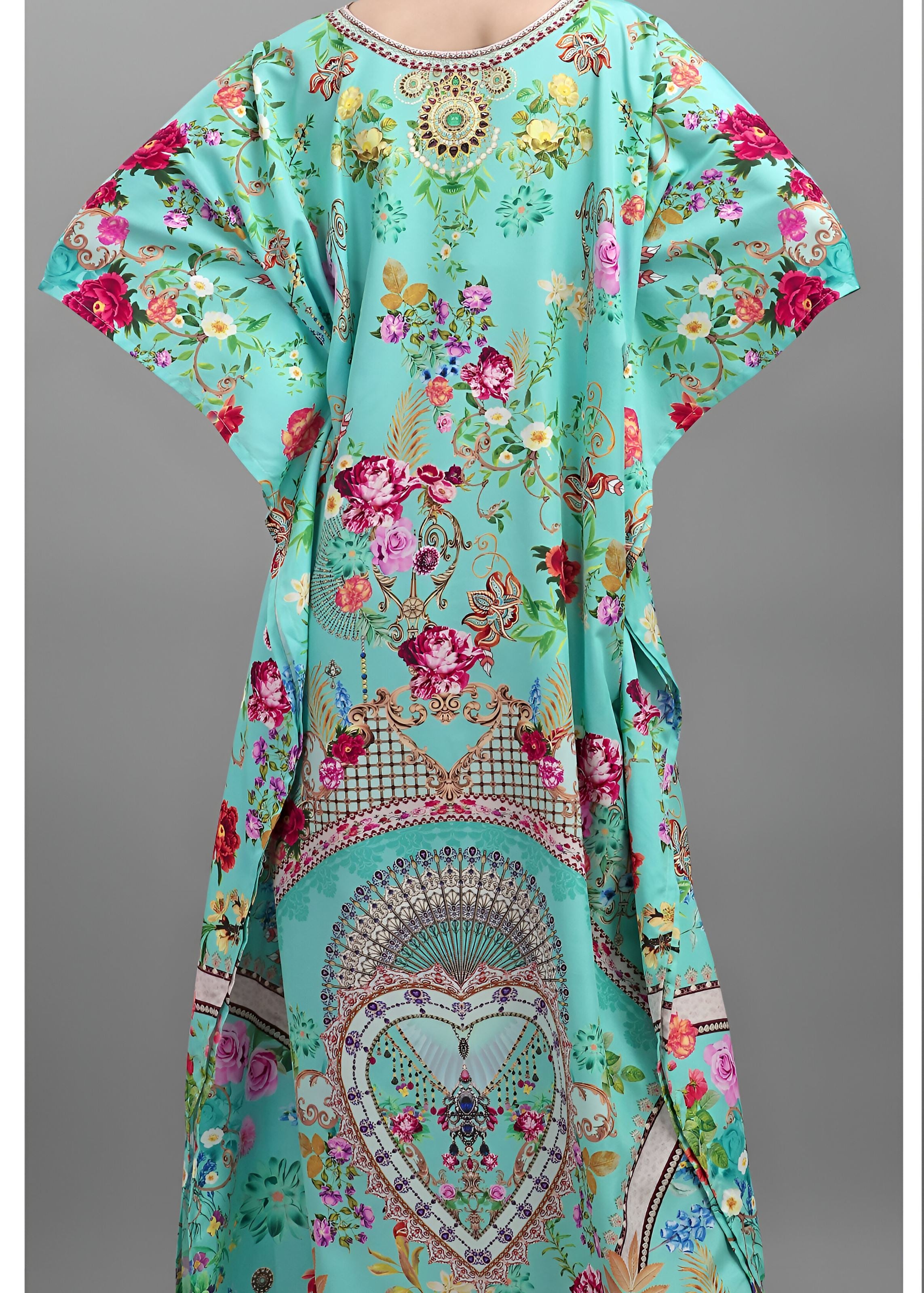 Multi Polyester Crepe Readymade Kaftan Digital Print With Stone Work