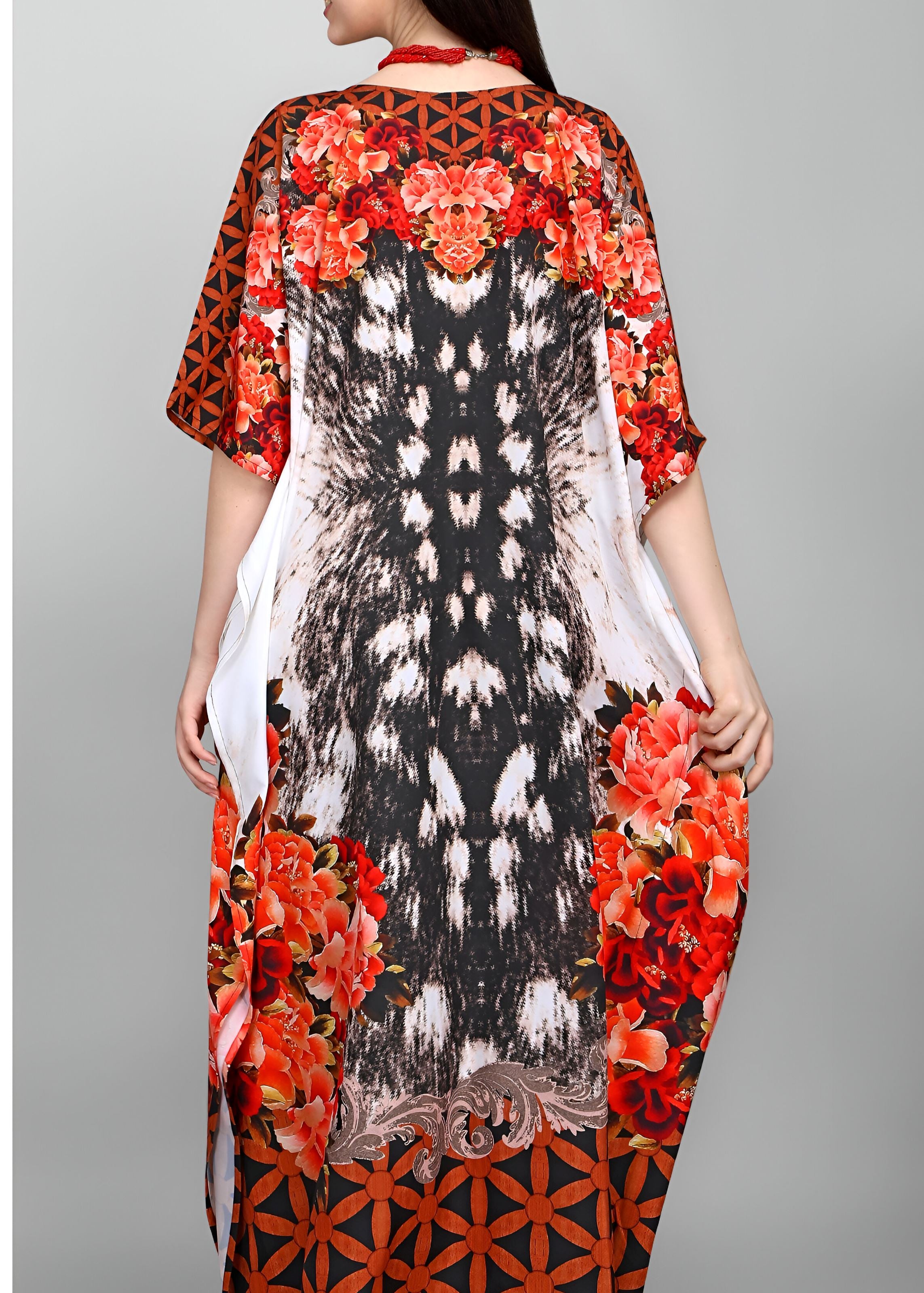 Multi Polyester Crepe Readymade Kaftan Digital Print With Stone Work