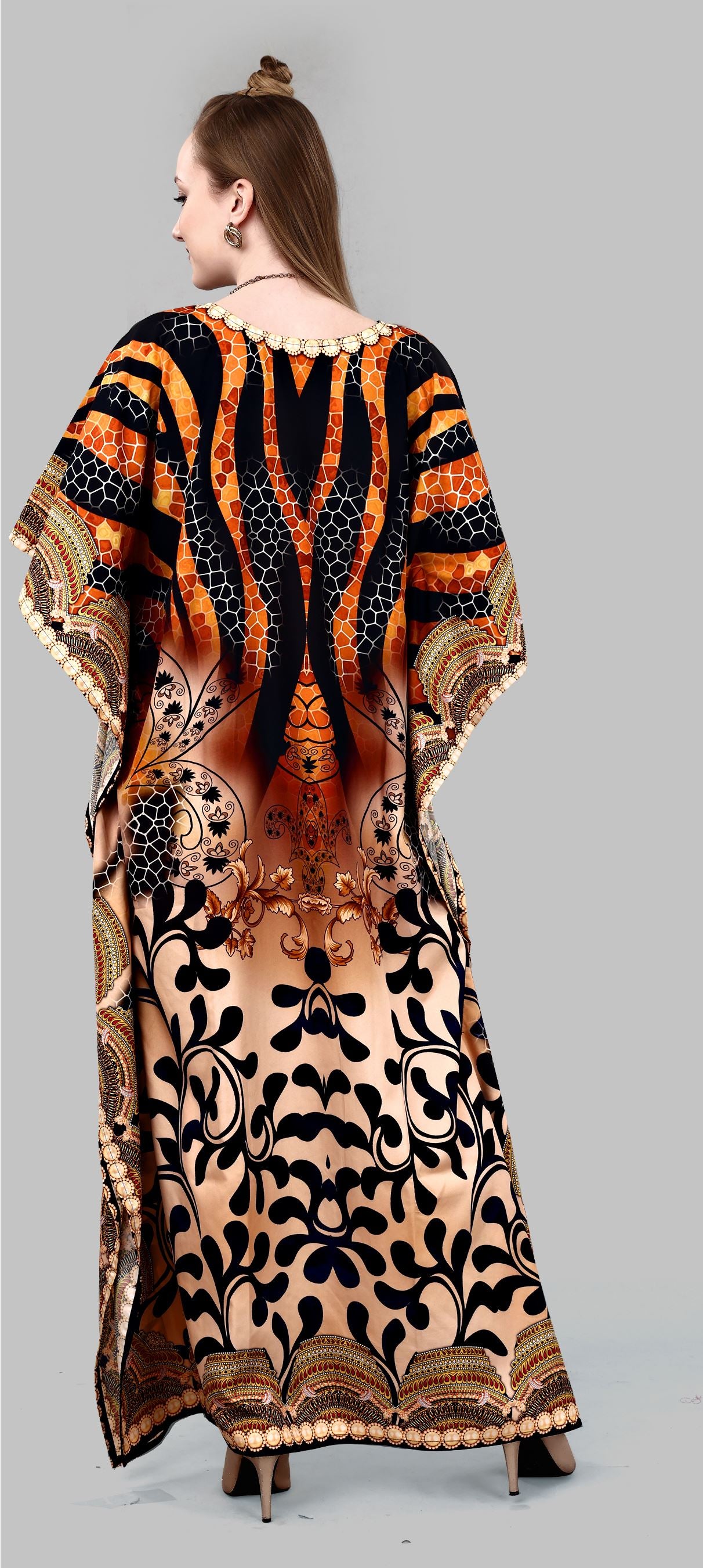 Multi Polyester Crepe Readymade Kaftan Digital Print With Stone Work