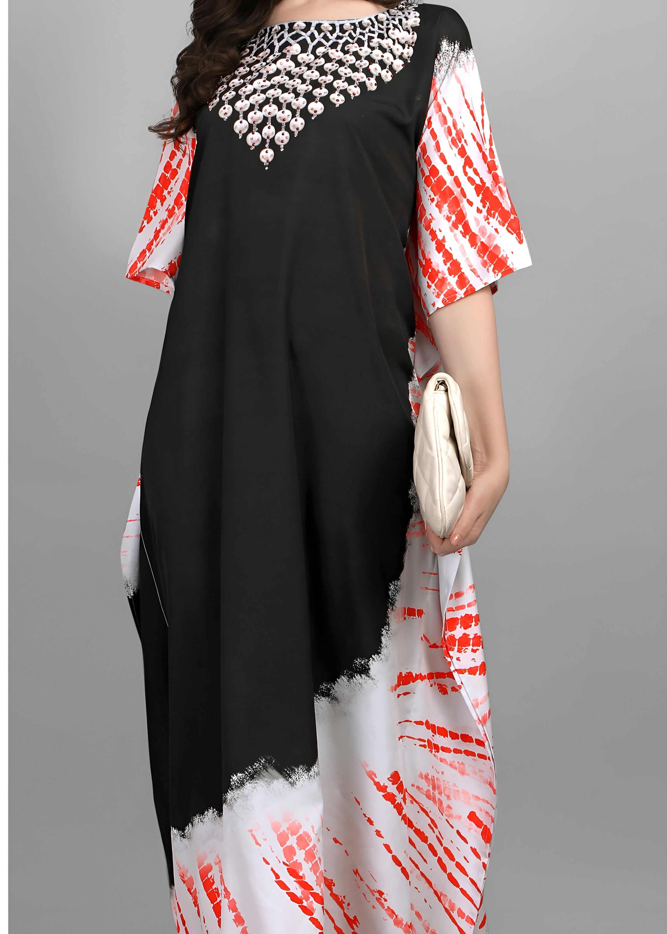 Multi Polyester Crepe Readymade Kaftan Digital Print With Stone Work