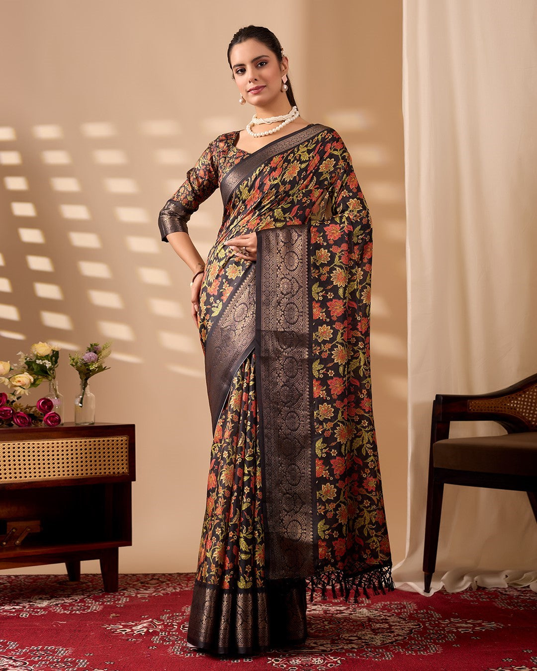 Multi Soft Lichi Silk Saree With Digital Printed Designer Premium Saree