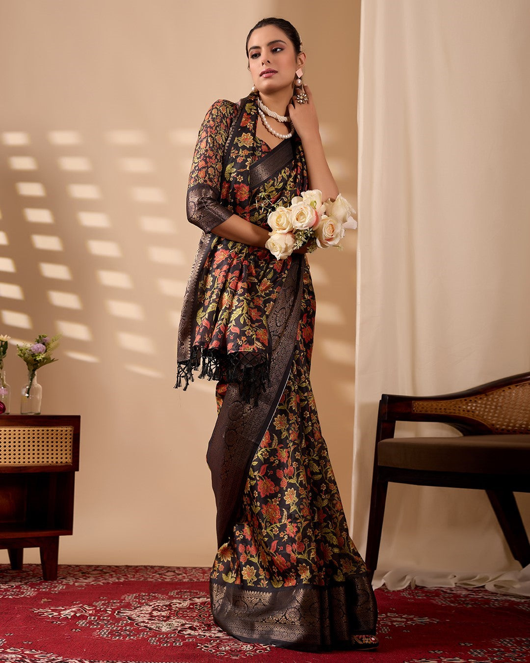 Multi Soft Lichi Silk Saree With Digital Printed Designer Premium Saree