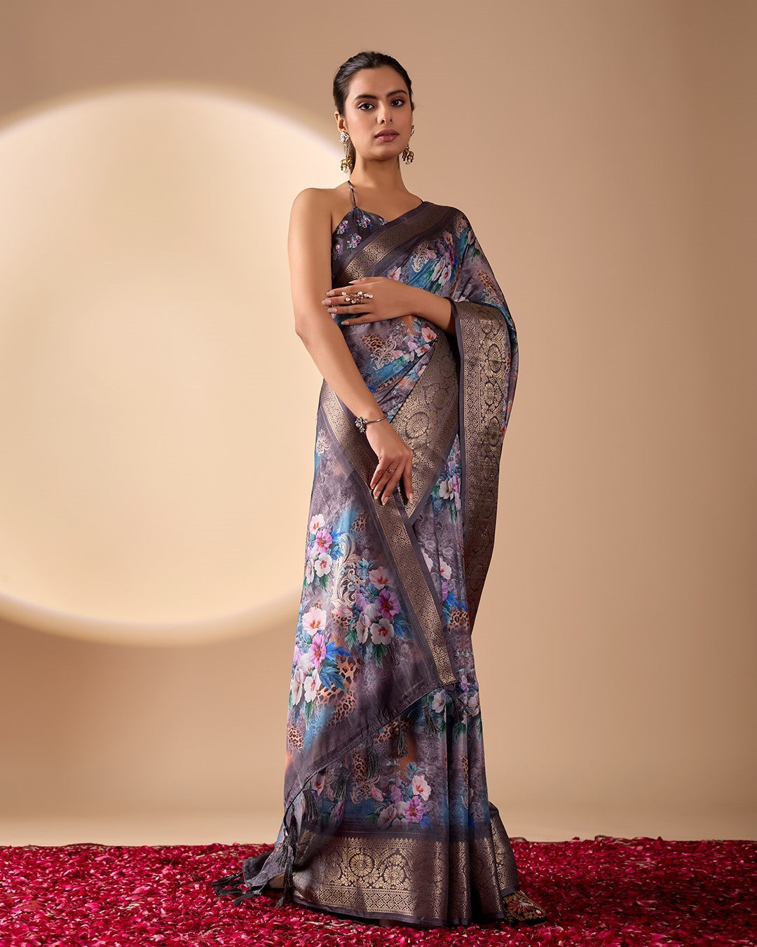 Multi Soft Lichi Silk Saree With Digital Printed Elegant Classic Saree