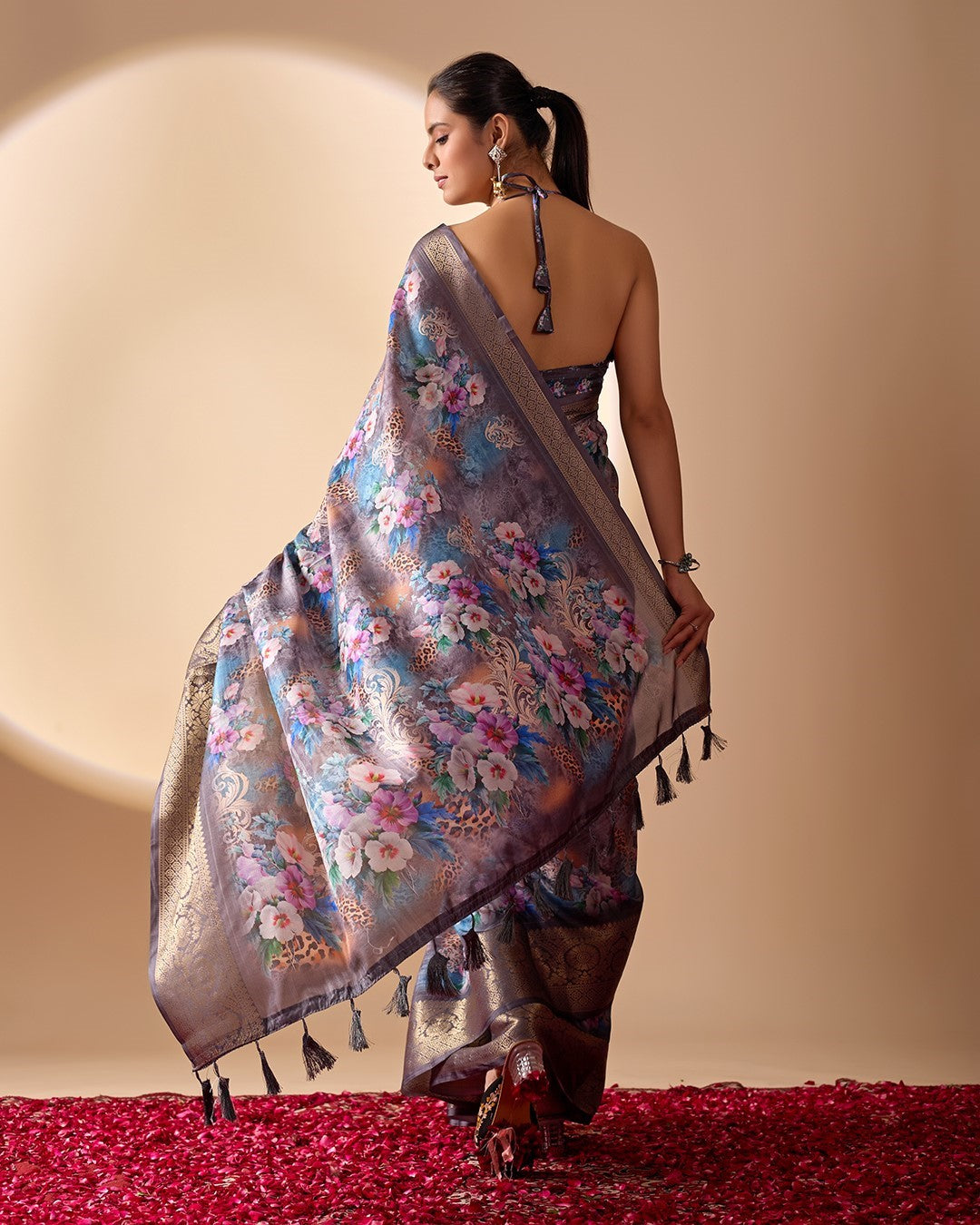 Multi Soft Lichi Silk Saree With Digital Printed Elegant Classic Saree