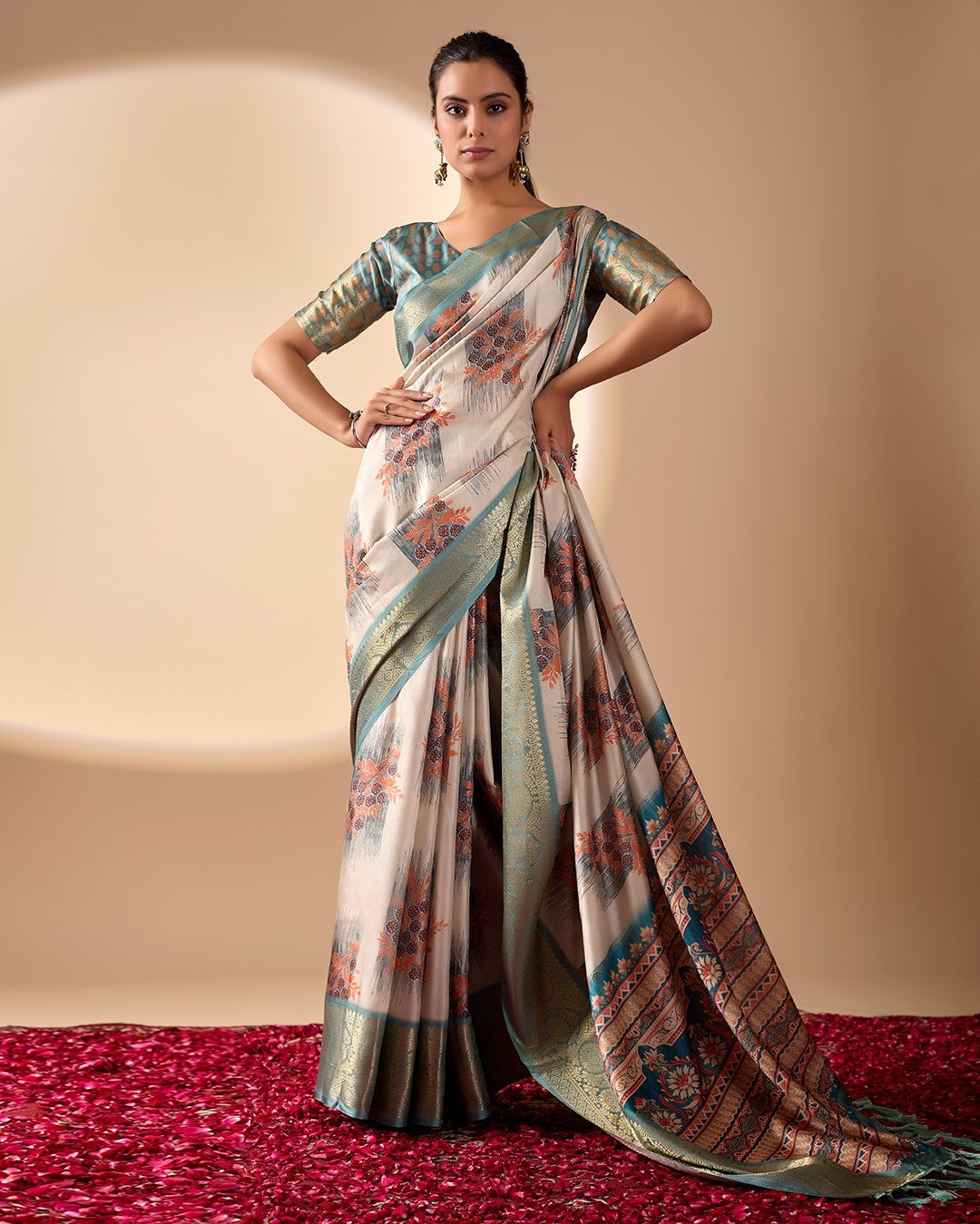 Multi Soft Lichi Silk Saree With Digital Printed Elegant Designer Saree