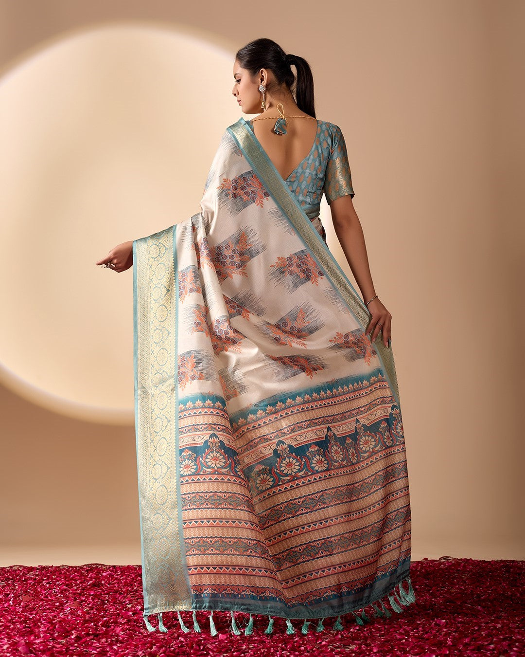 Multi Soft Lichi Silk Saree With Digital Printed Elegant Designer Saree