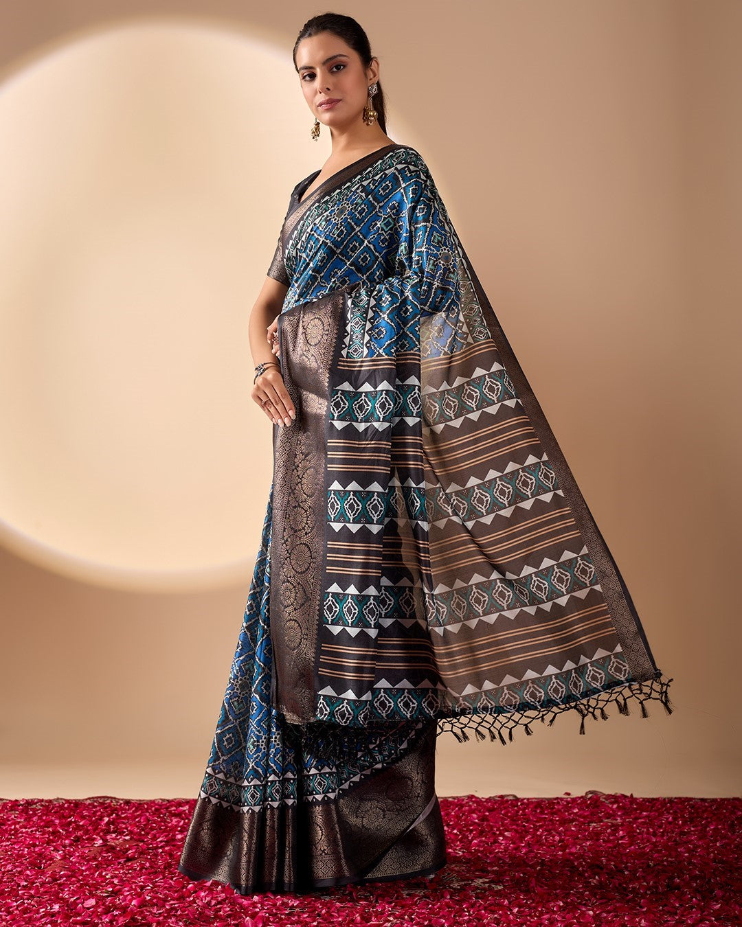 Multi Soft Lichi Silk Saree With Digital Printed Festive Designer Saree