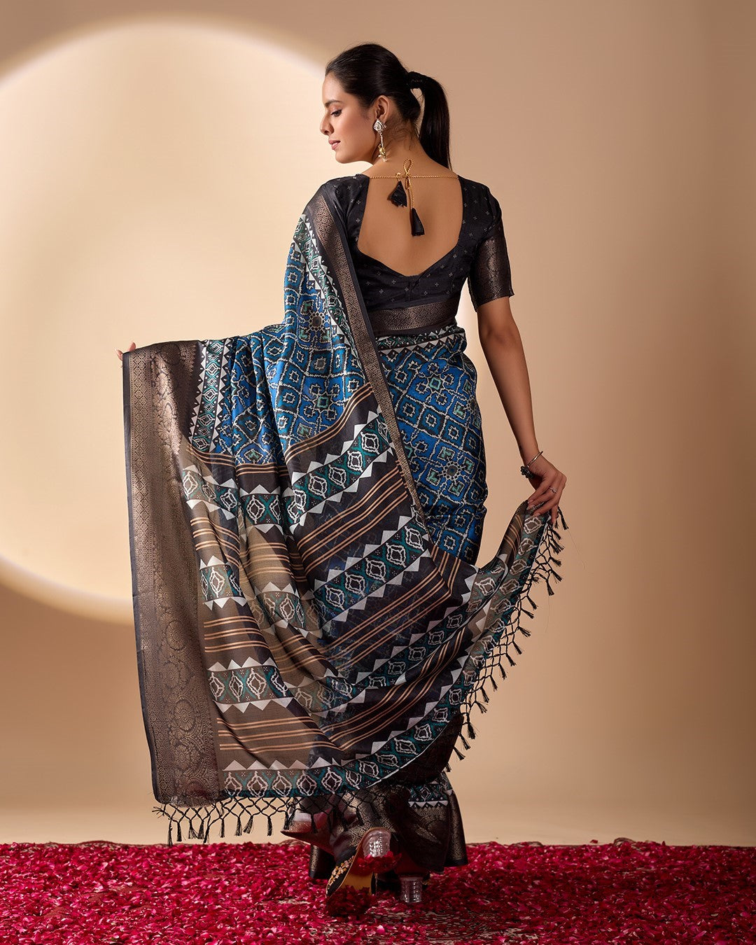 Multi Soft Lichi Silk Saree With Digital Printed Festive Designer Saree