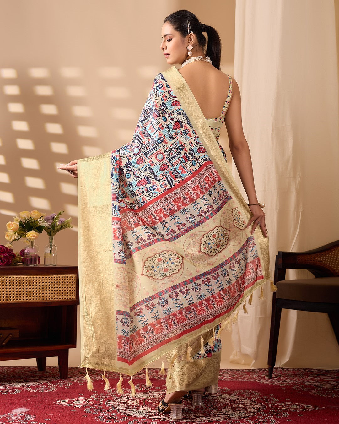 Multi Soft Lichi Silk Saree With Digital Printed Premium Designer Saree