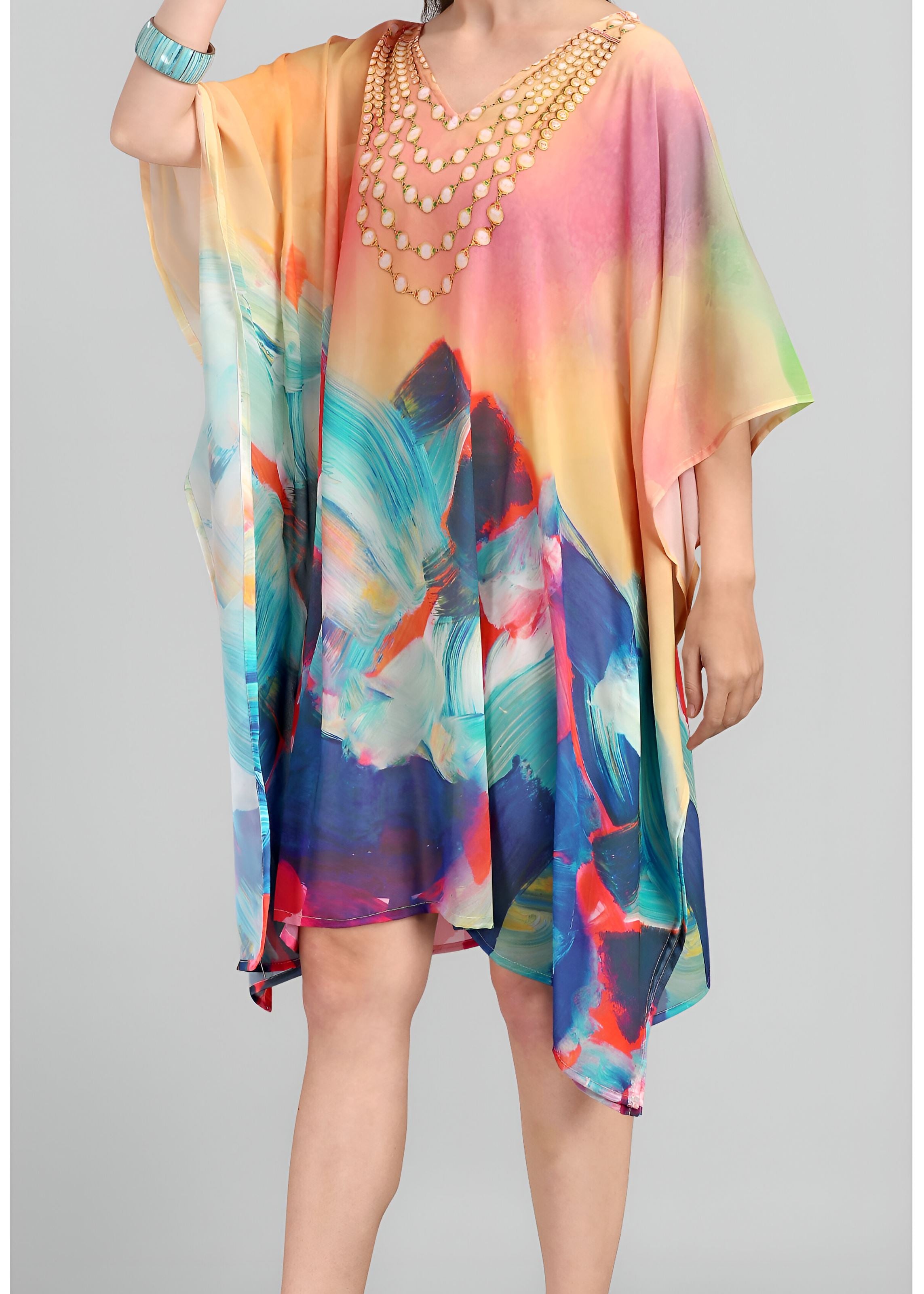 Multi Weightless Georgette Readymade Kaftan With Digital Printed