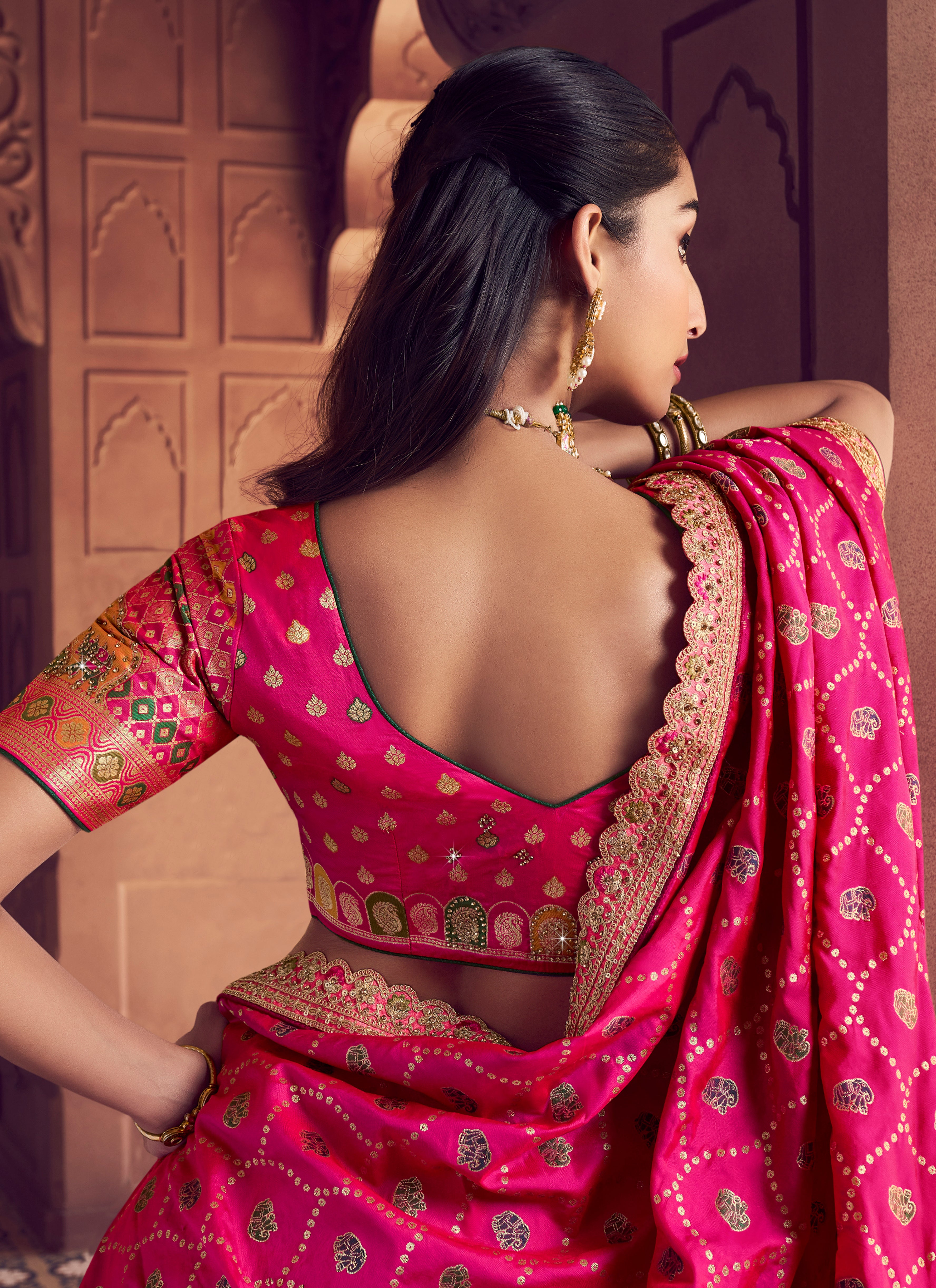 Multicolor Banarasi Premium Silk Lehenga Choli With Heavy Thread Embroidery, Sequence, Swarovski ,Stone With Zari Weaving Work